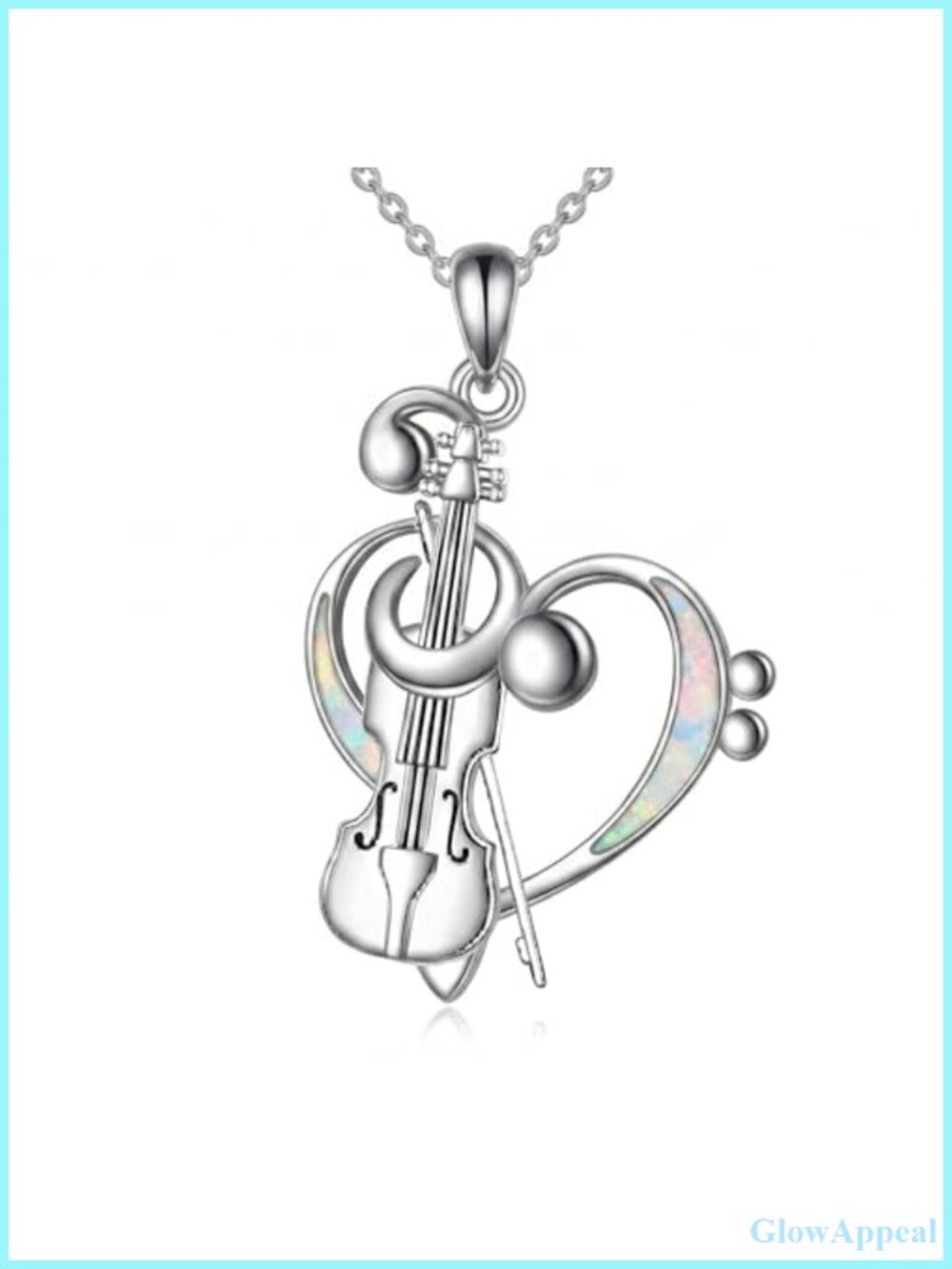Sterling Silver Violin Opal Heart Pendant Necklace Music Lover Gift